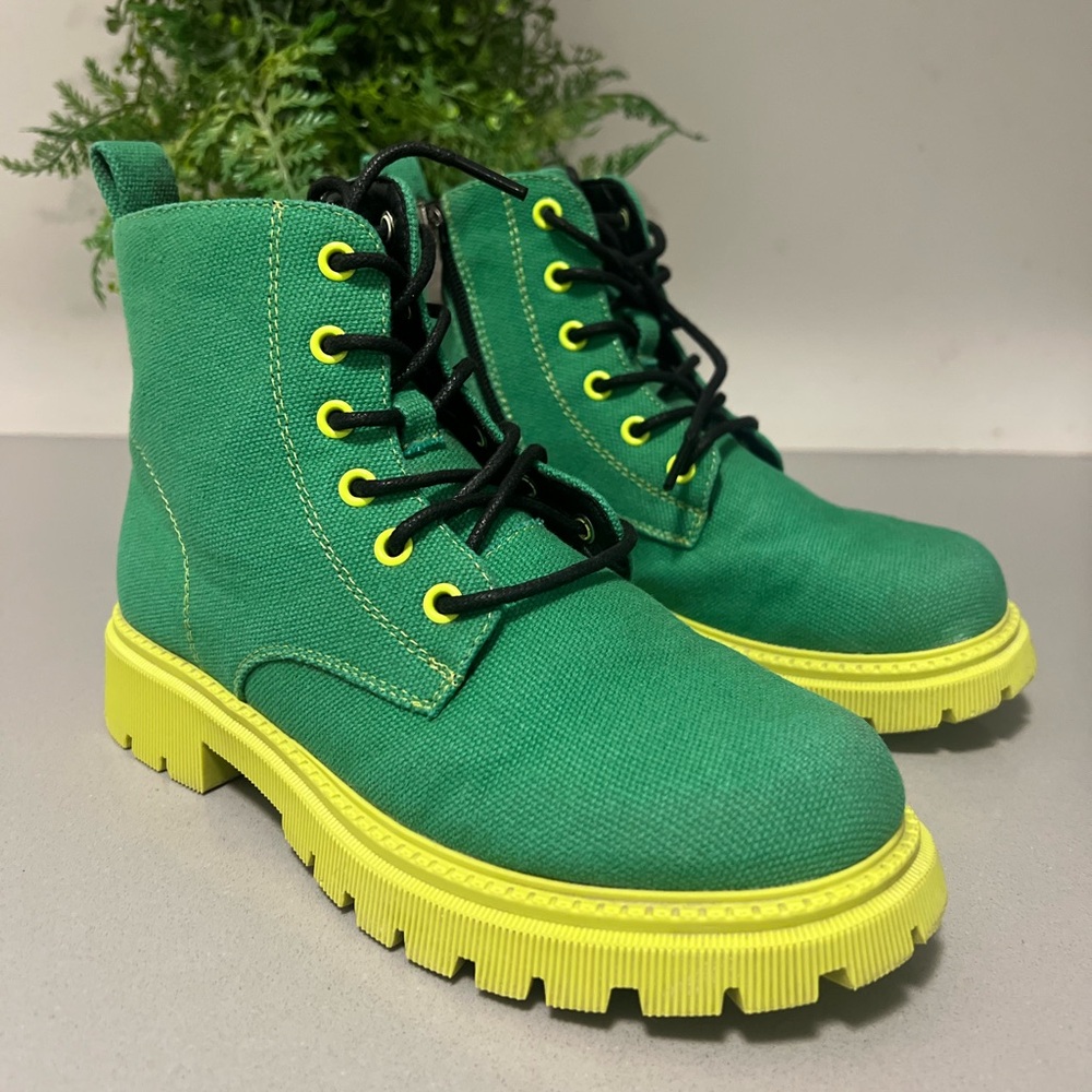 BEBO Green and Yellow Lace-Up Boots